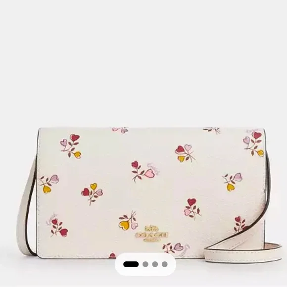 Coach Anna Foldover Clutch Crossbody Bag With Heart Print - Picture 12 of 16